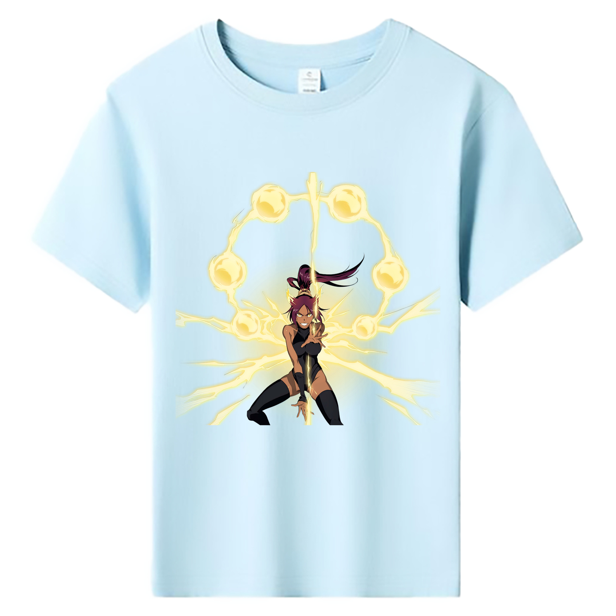 （画像用） ブリーチ 四楓院 夜一（しほういん よるいち） BLEACH Shihouin Yoruichi 綿100％キッズTシャツ（フロントプリント）